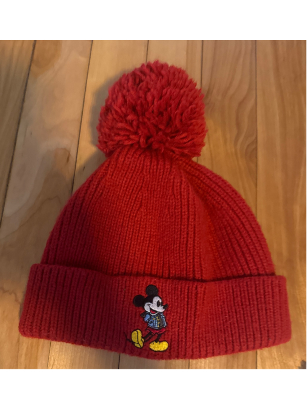 Baby Gap Mickey Mouse Red Knit Pom Pom Beanie Hat One Size